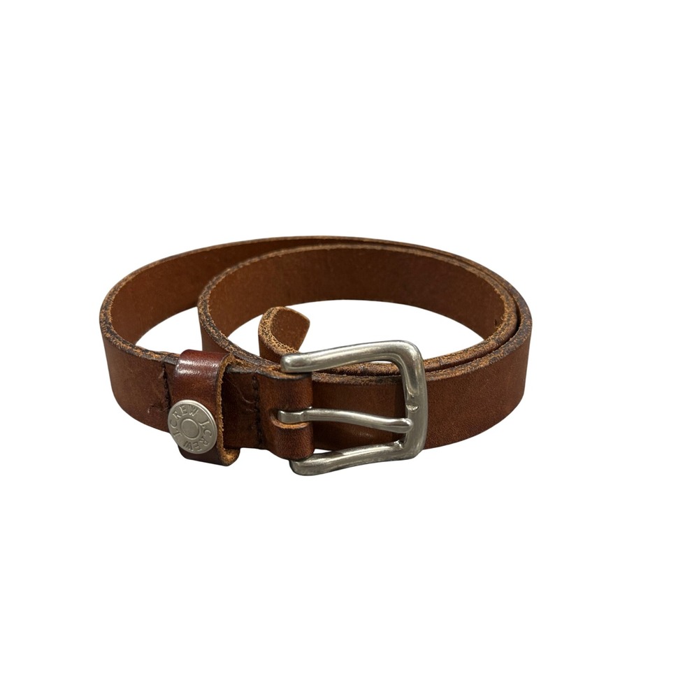 J.Crew Leather Belt Womens M Brown Silver Buckle Classic Slim Casual Accessory